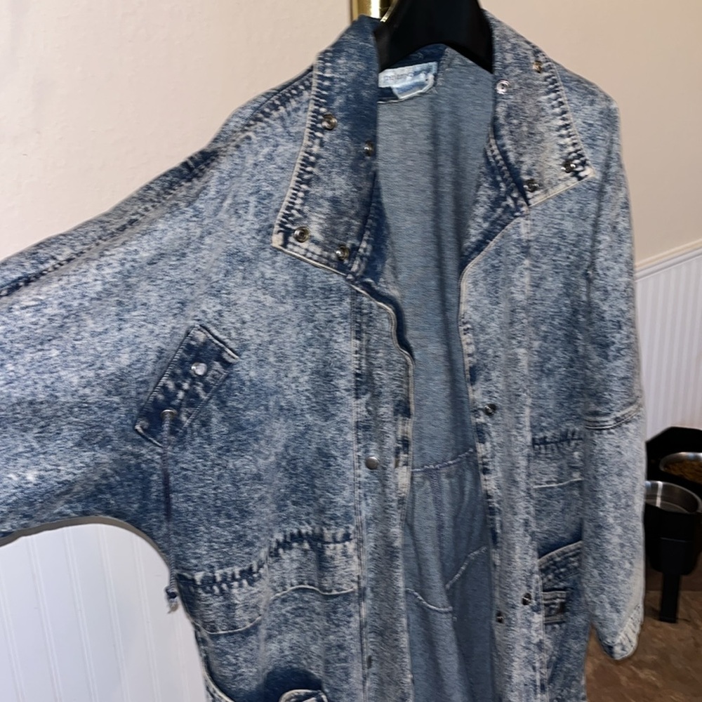 Vintage 80s Acid Wash Denim Duster Coat Denim coat Jean Coat Jean Jacket - Picture 5 of 13
